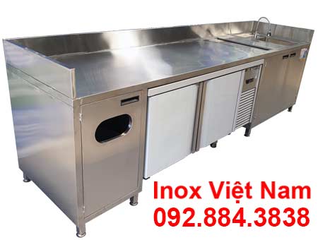 Hệ Quầy Pha Chế Inox (Bàn Mát + Thùng Đá + Bồn Rửa) QB-48