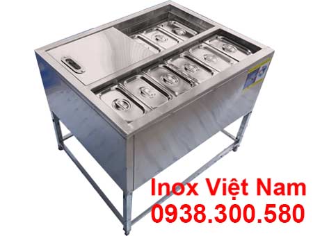Thùng Chứa Đá Inox Có Khay Topping Chân Cao TD-TP12