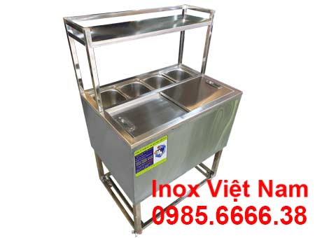 Thùng Đá Inox Khung Chân Có Khay Topping Và Kệ Trên TD-TP17