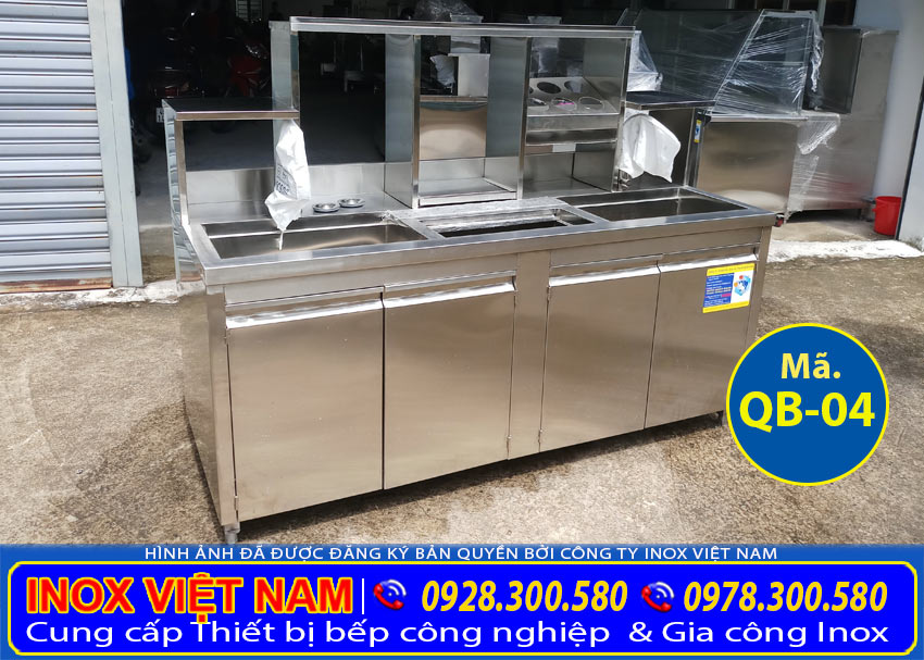 Quầy pha chế trà sữa 2m có kệ trên QB-04