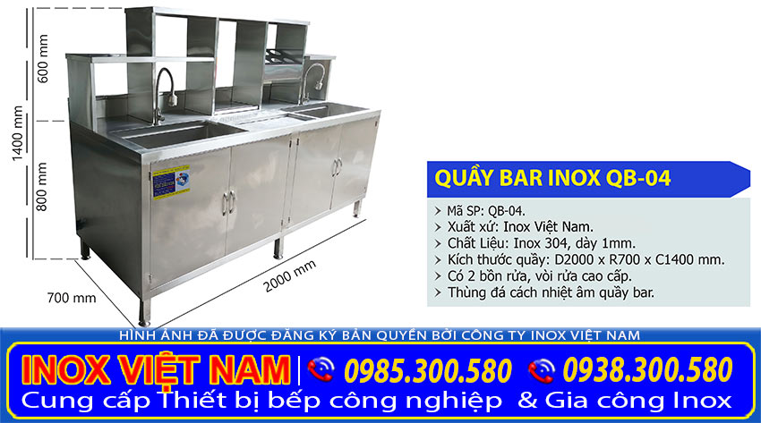 Tỷ lệ kích thước quầy pha chế trà sữa QB-04