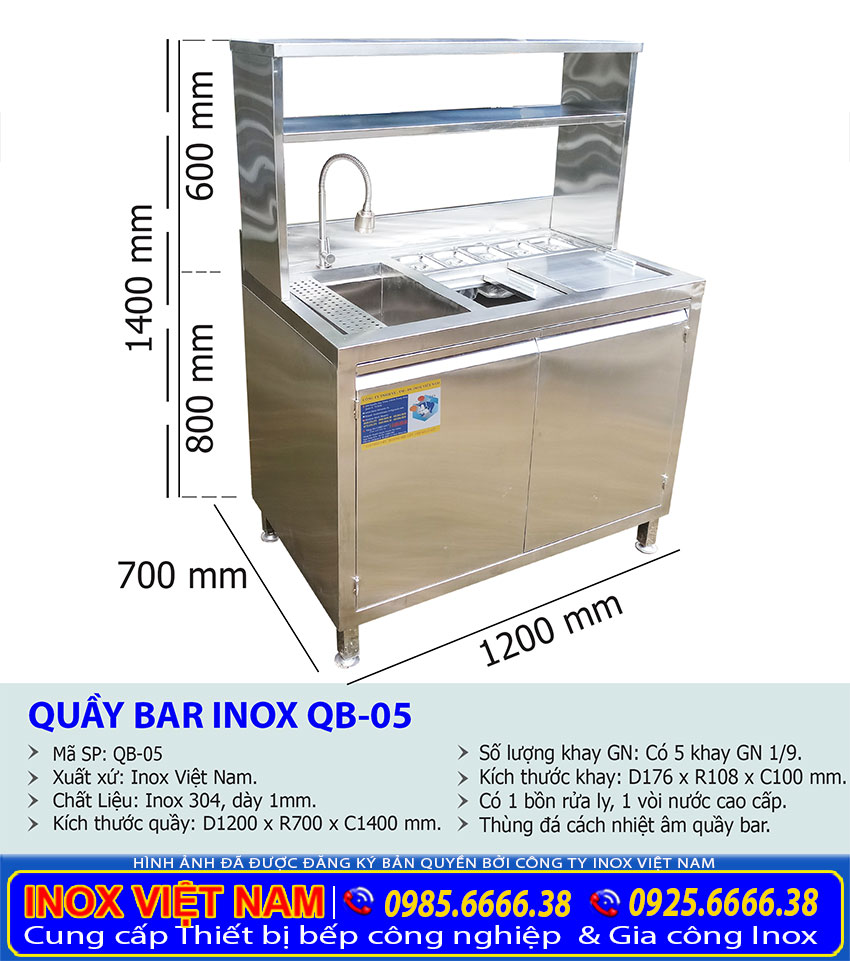 Quầy pha chế inox mini QB-05