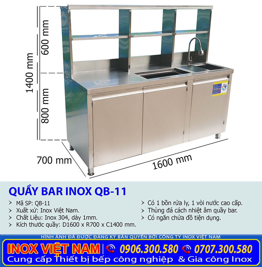 Tỷ lệ kích thước quầy pha chế trà sữa inox