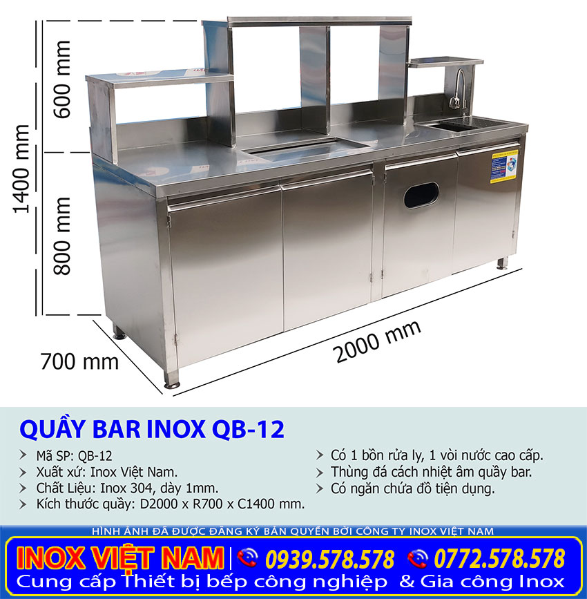 Tỷ lệ kích thước quầy pha chế trà sữa inox