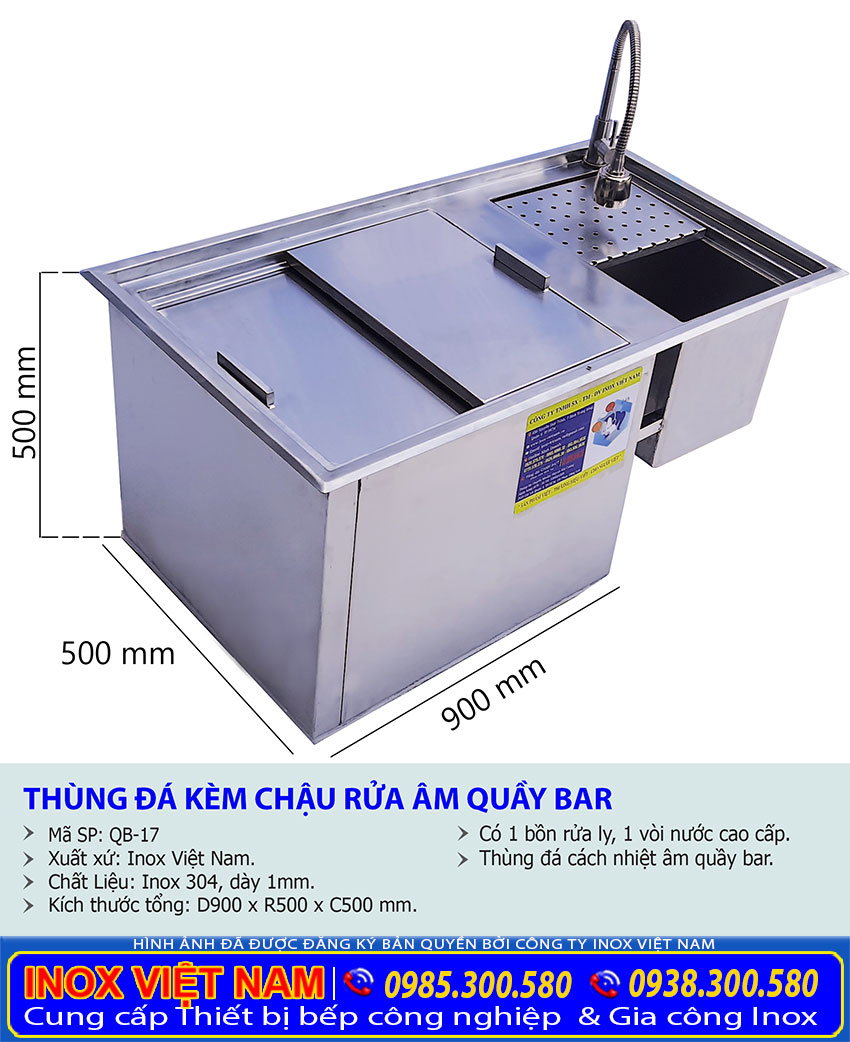 Thông số kỹ thuật thùng đá chậu rửa âm quầy QB-17