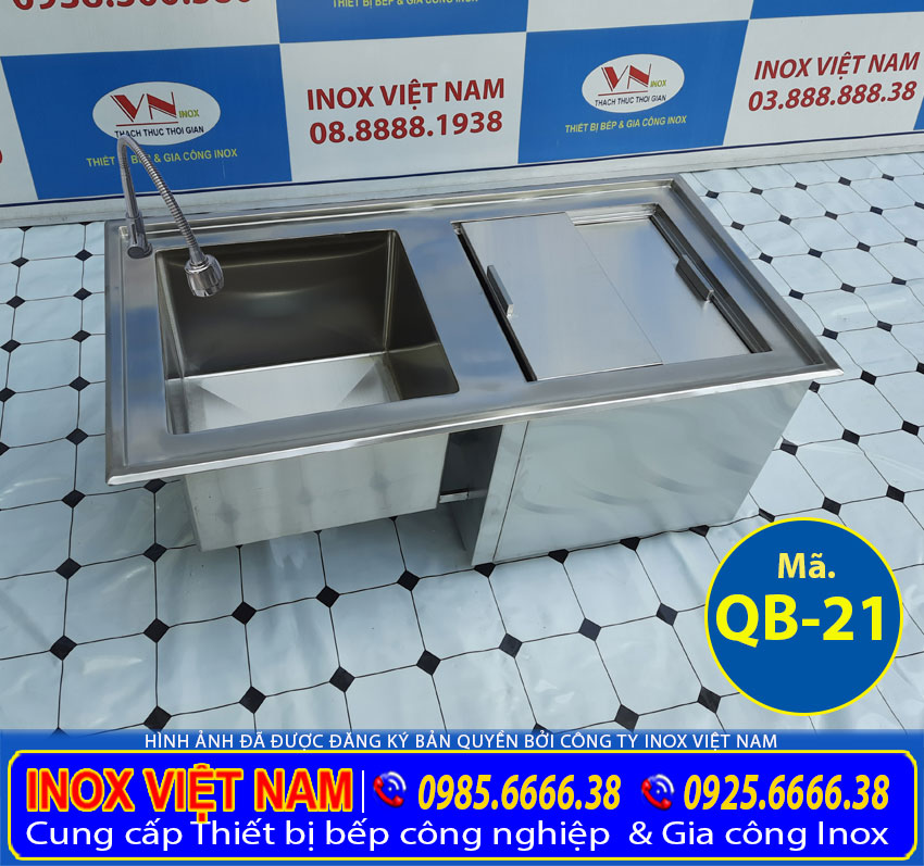 Thùng đá kèm chậu rửa âm bàn quầy bar inox