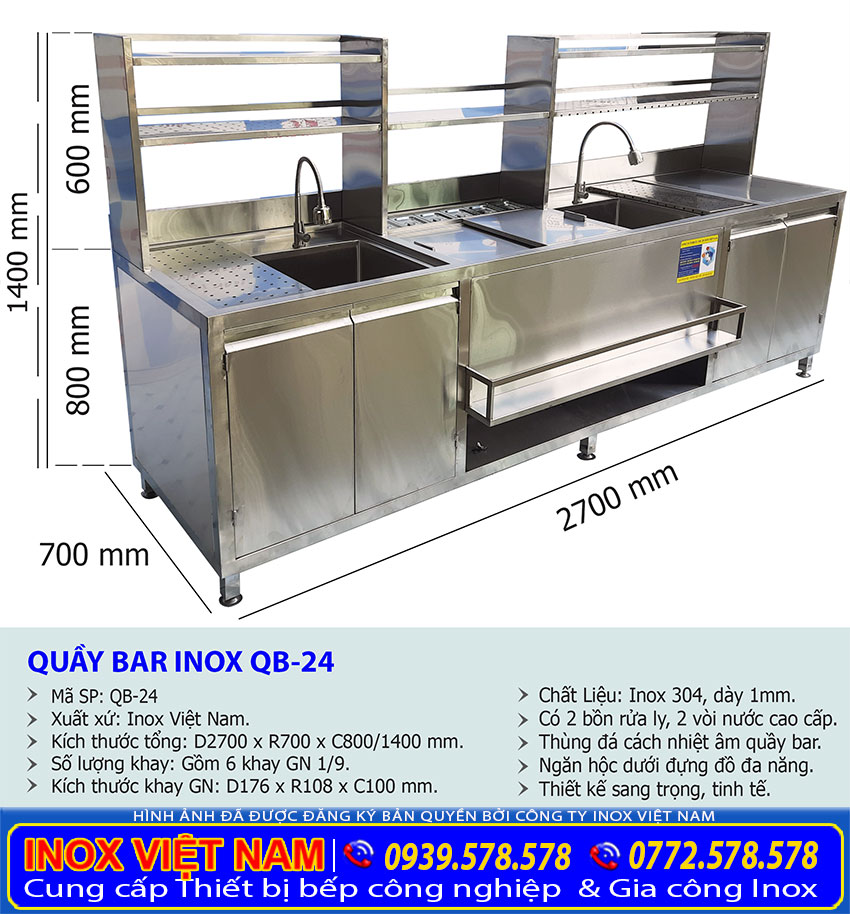 Thiết kế quầy pha chế trà sữa inox QB-24