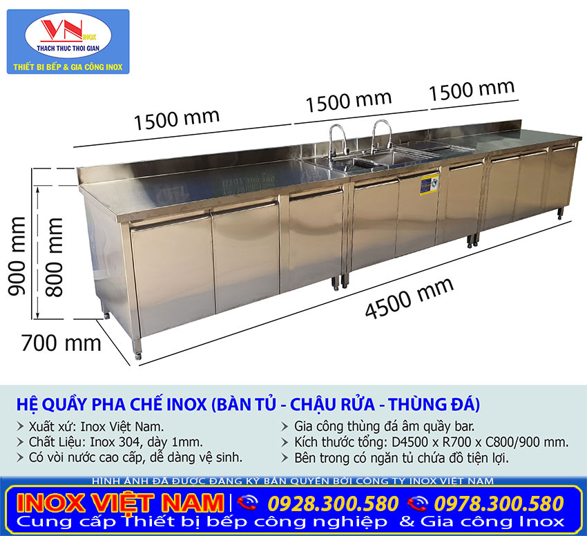 Tỷ lệ kích thước hệ quầy bar inox