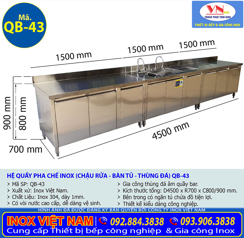 Tỷ lệ hệ quầy pha chế inox 