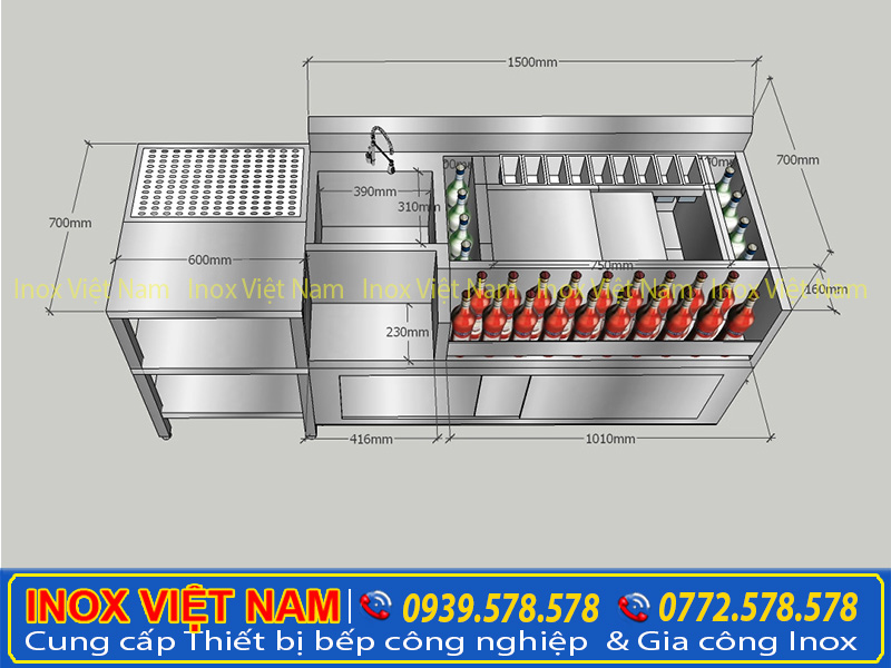 thông số kỹ thuật quầy bar inox