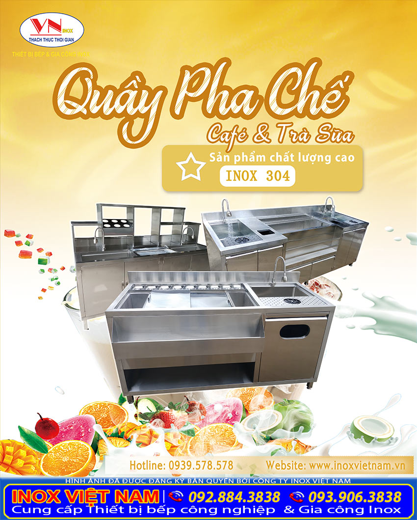 Quầy bar inox trà sữa hiện đại