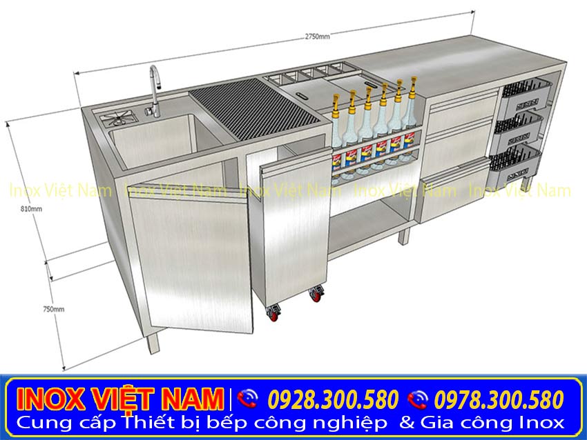 Mẫu quầy pha chế trà sữa inox 72