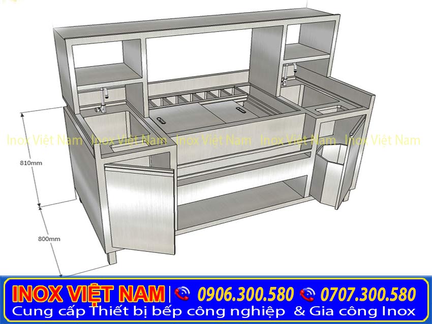 Mẫu quầy pha chế trà sữa inox 80