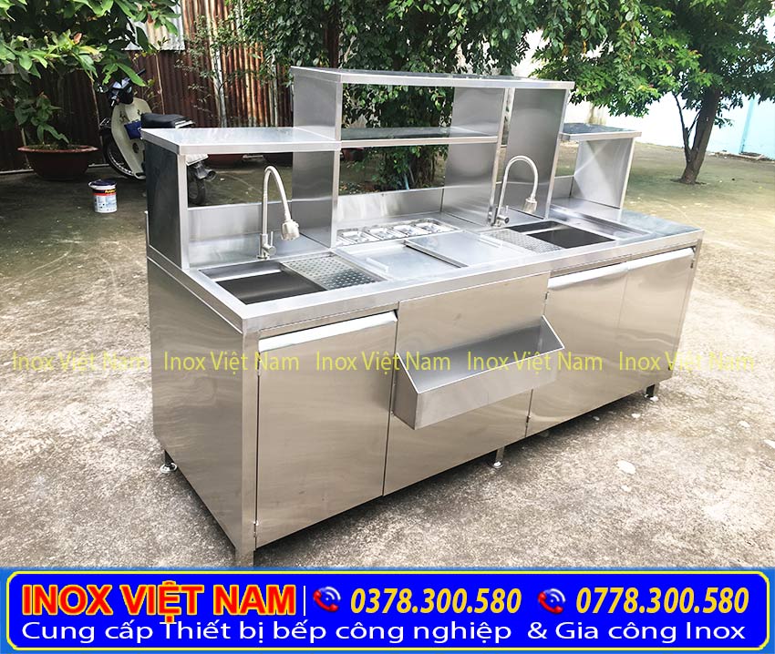 Thiết Kế Quầy Pha Chế Inox Đầy Đủ Tiện Nghi Cho Quán Trà Sữa 