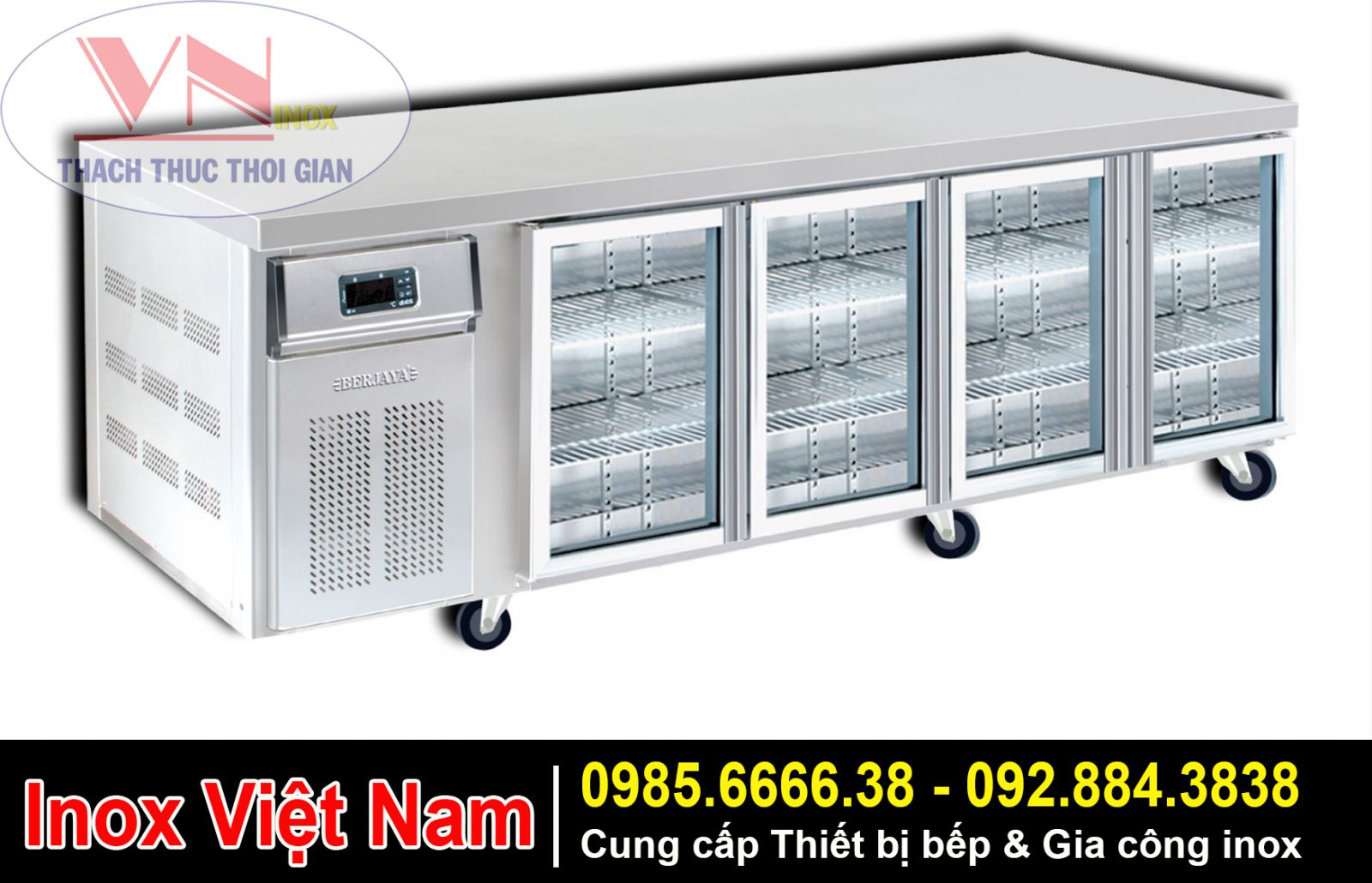 Bàn mát inox 3 cửa kiếng