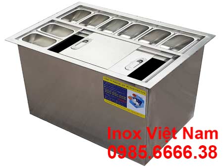 Thùng Đá Inox Âm Bàn Có Khay Topping TD-TP01