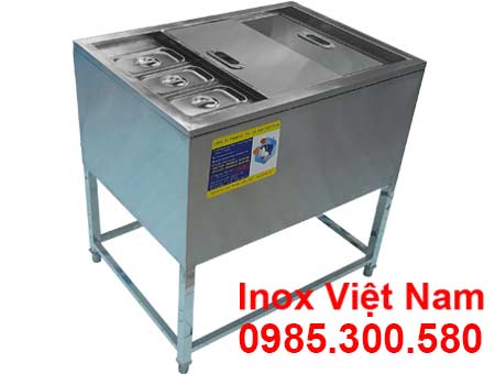 Mẫu Thùng Đá Inox Có Khay Topping Chân Cao TD-TP19