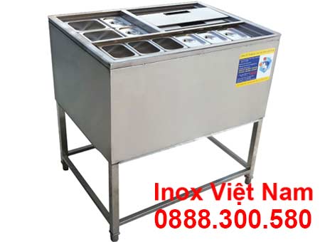 Thùng Đá Inox Khung Chân Có Khay Topping TD-TP04