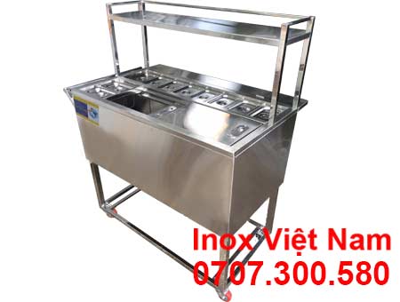Thùng Đá Inox Có Khay Topping và Kệ Trên TD-TP10
