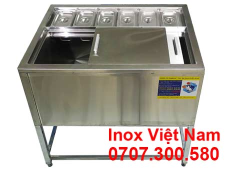 Thùng Đá Inox Khung Chân Có Khay Topping TD-TP08