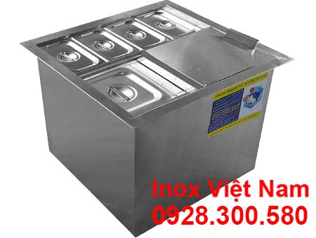 Thùng Chứa Đá Inox Có Khay Topping TD-TP24