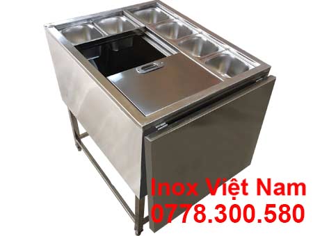 Thùng Đá Inox Khung Chân Có Khay Topping TD-TP27