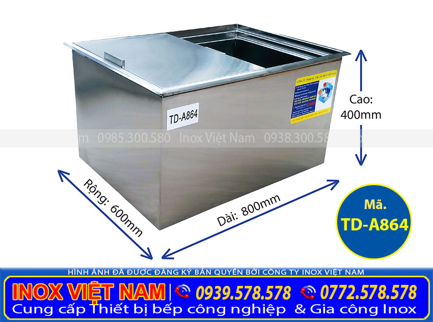 Thông số kỹ thuật thùng chứa đá inox âm quầy bar TD-A864