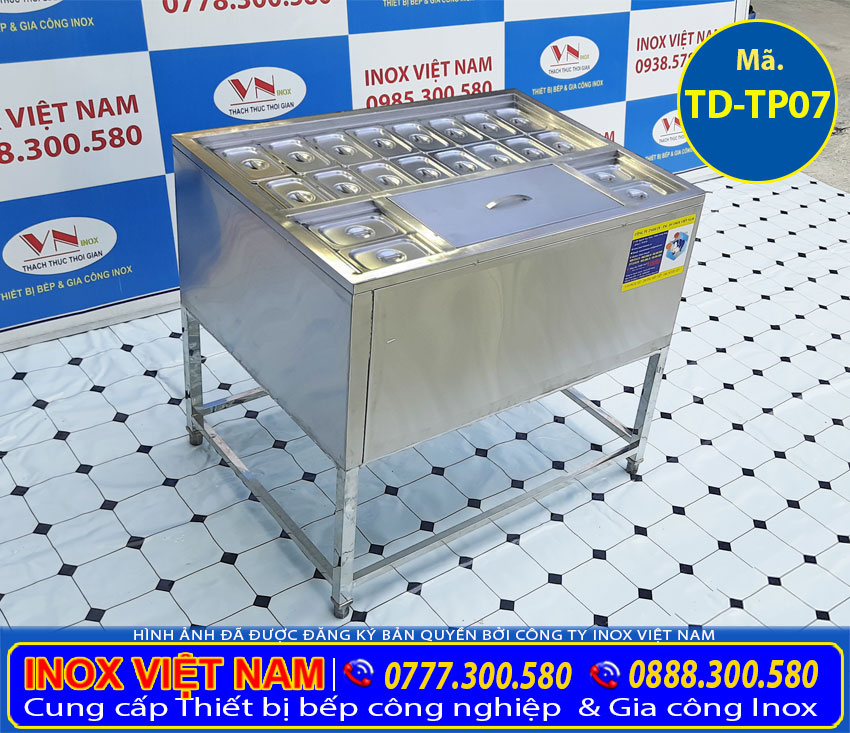 Báo giá thùng đựng đá inox có khay topping TD-TP07