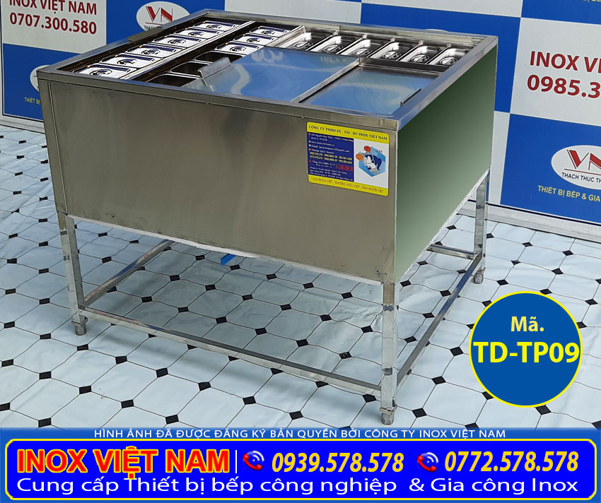 Mẫu thùng đá inox có khay topping