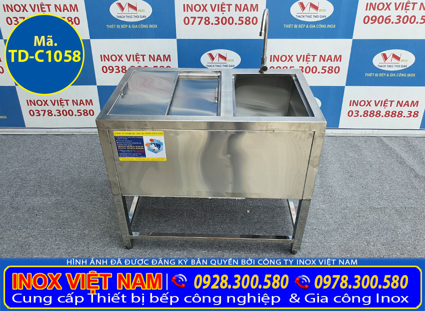 Thùng đá inox có khung chân và bồn rửa