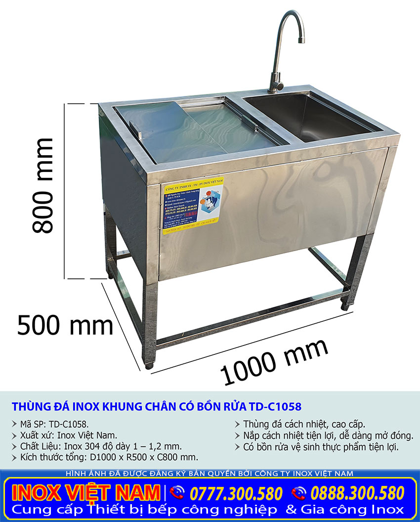Tỷ lệ kích thước thùng đá td-c1058