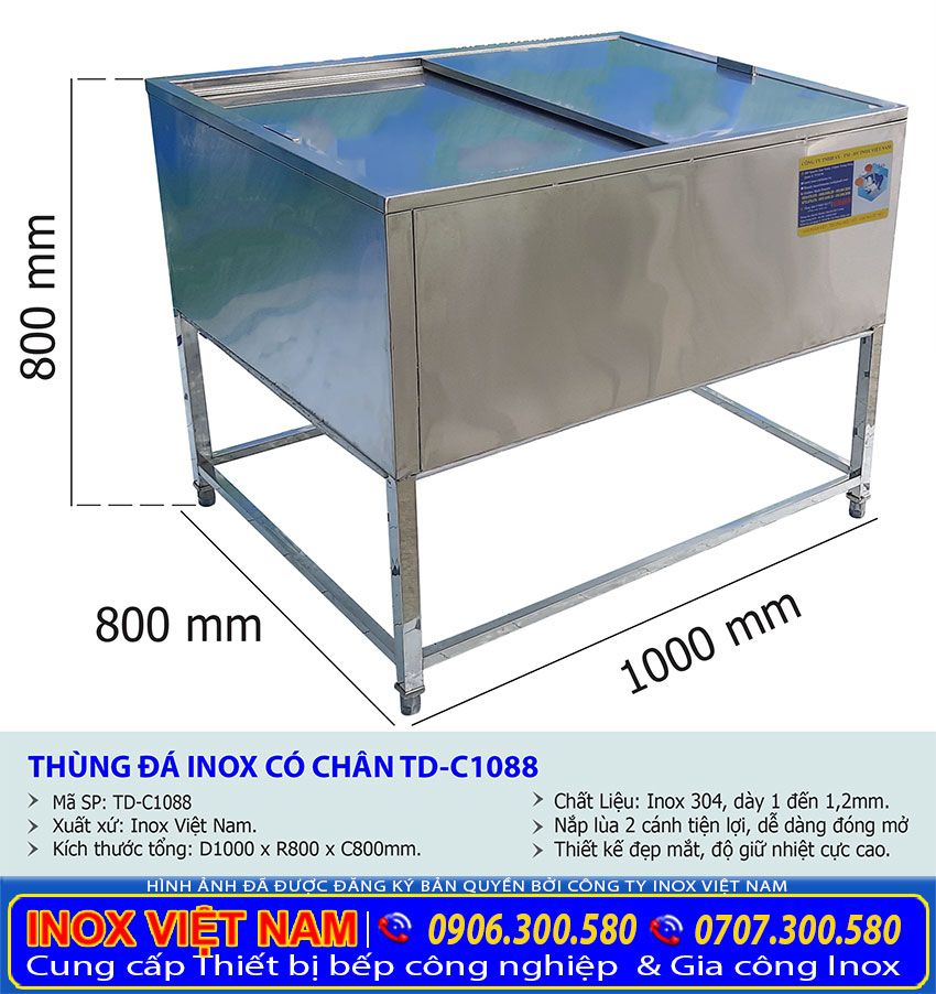 Kích thước thùng đá inox giữ nhiệt TD-C1088