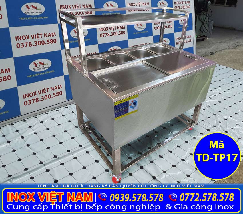 Thùng đựng đá inox có khay topping TD-TP17