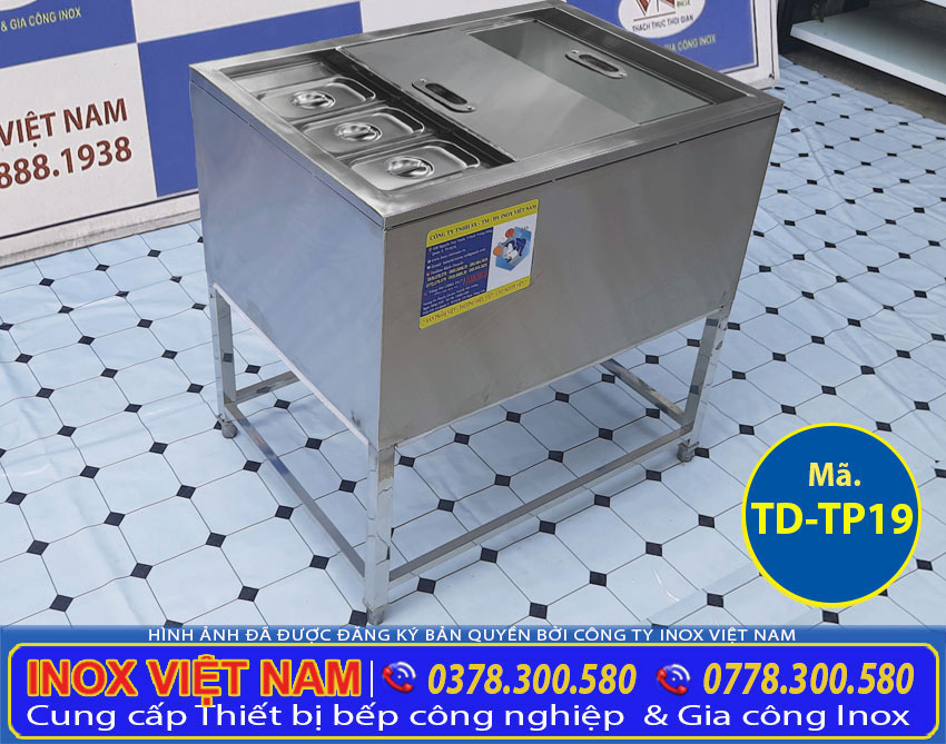Mẫu thùng đá inox có khay topping TD-TP19