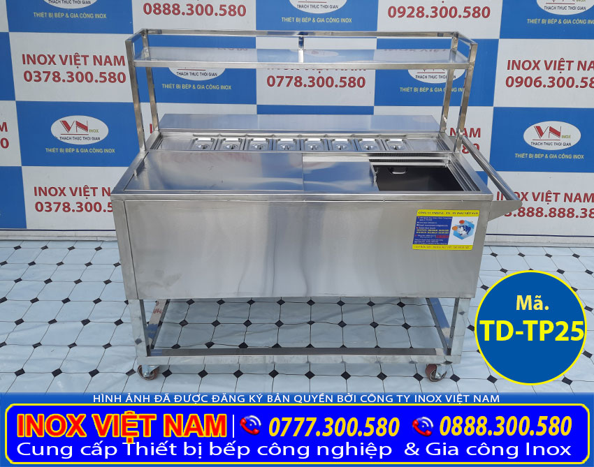 Thùng chứa đá inox có khay topping TD-TP25