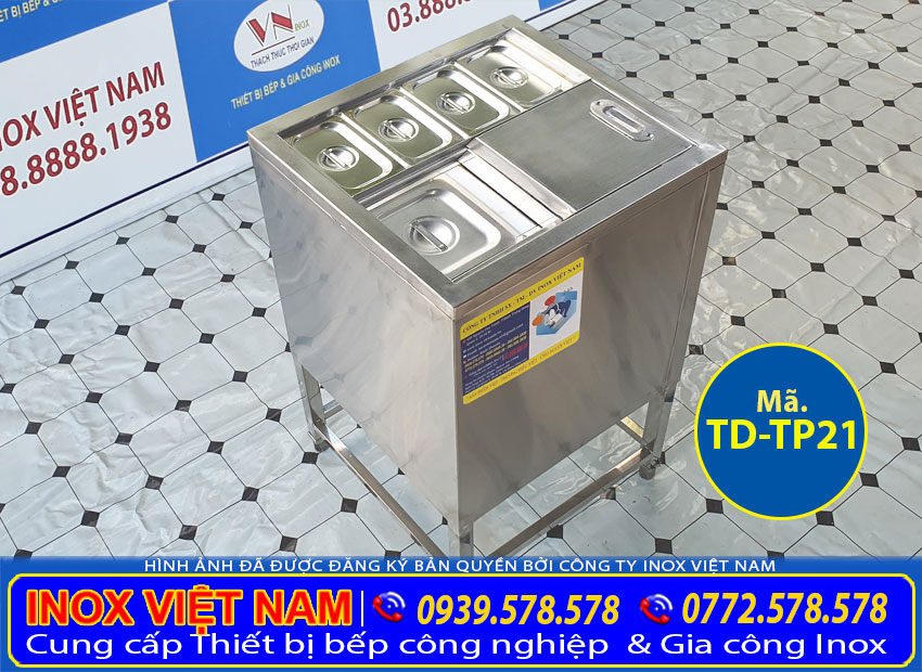 Sản phẩm thùng đá có khay topping chân cao