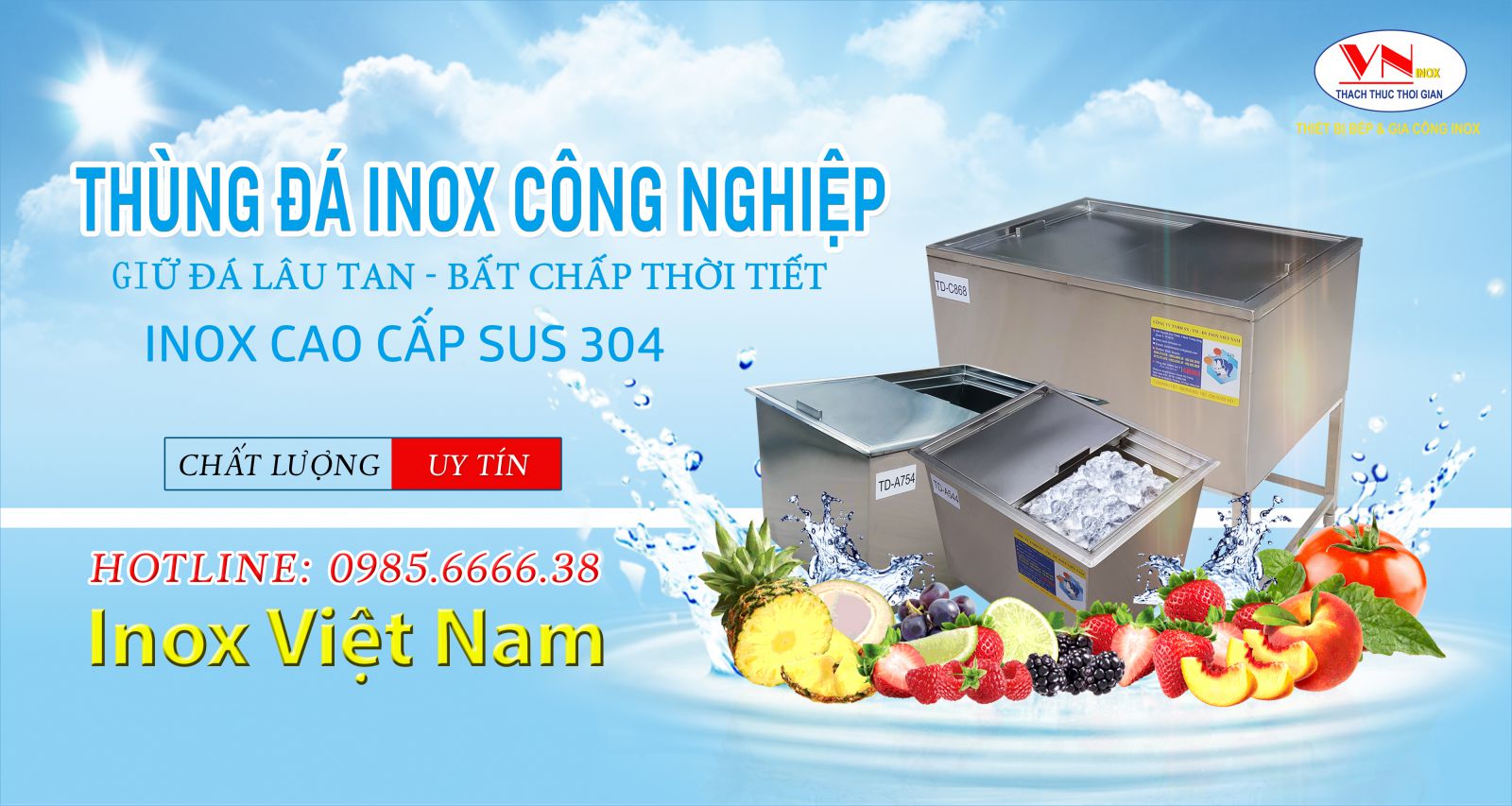Thùng đựng đá inox công nghiệp cao cấp
