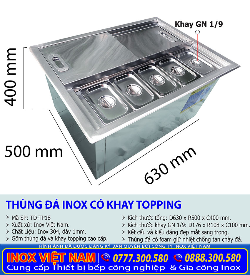Tỷ lệ kích thước thùng đá inox TD-TP18
