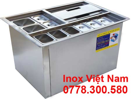 Thùng Chứa Đá Inox Âm Bàn Có Khay Topping TD-TP03